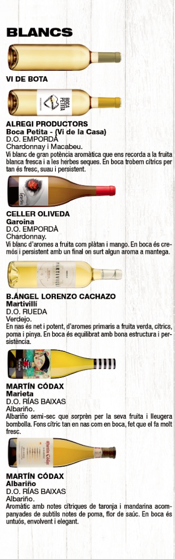 carta de vins blancs